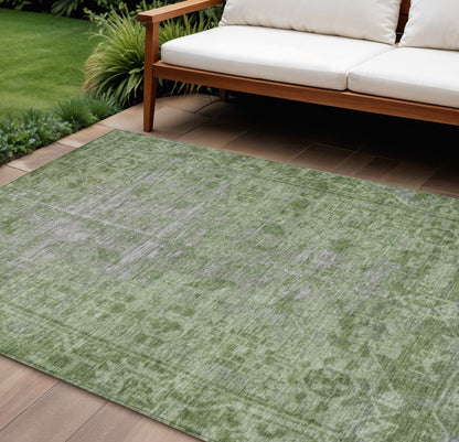 9' X 12' Fern Green Oriental Washable Indoor Outdoor Area Rug