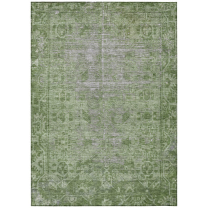 9' X 12' Fern Green Oriental Washable Indoor Outdoor Area Rug