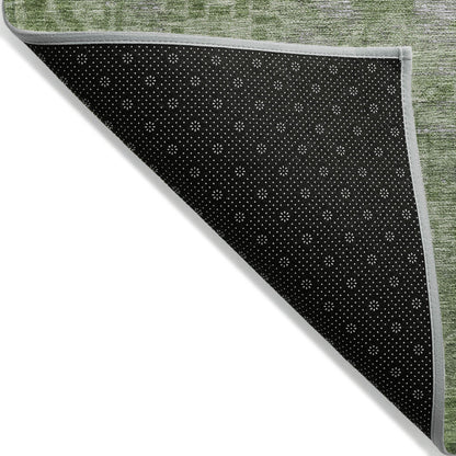 9' X 12' Fern Green Oriental Washable Indoor Outdoor Area Rug