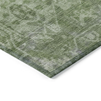 9' X 12' Fern Green Oriental Washable Indoor Outdoor Area Rug