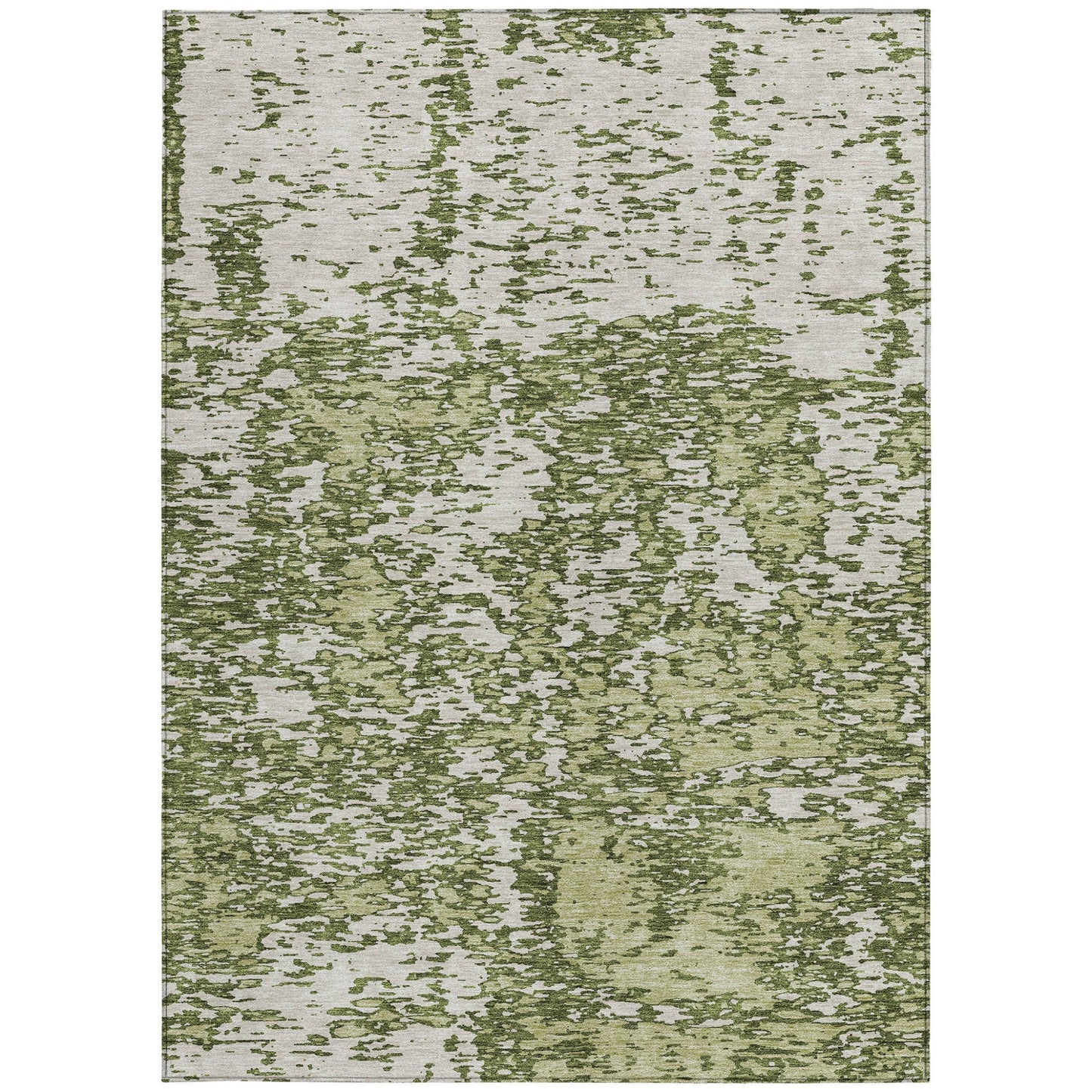 5' X 8' Olive Green And Ivory Abstract Washable Indoor Outdoor Area Rug