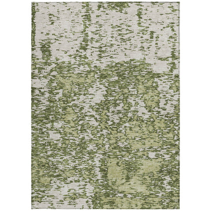 5' X 8' Olive Green And Ivory Abstract Washable Indoor Outdoor Area Rug