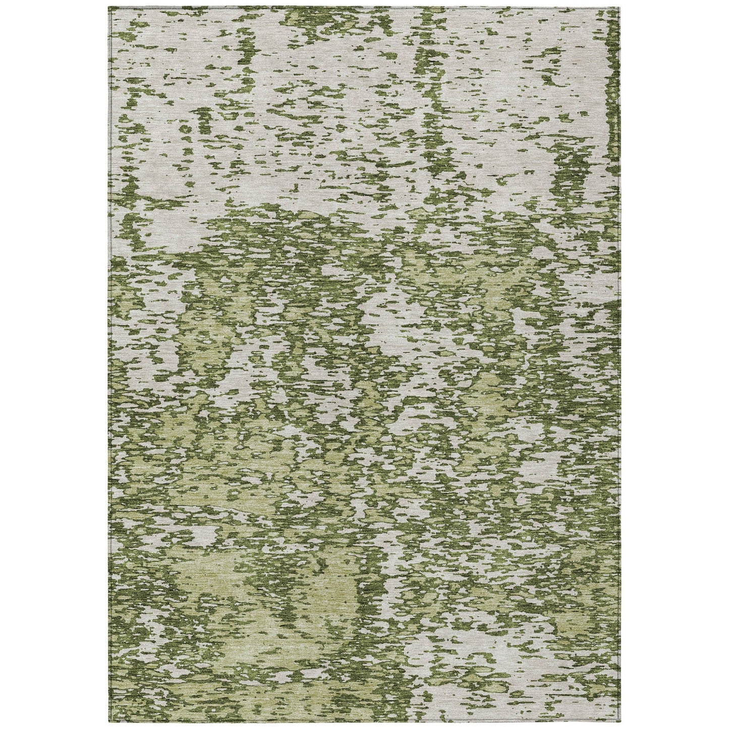 5' X 8' Olive Green And Ivory Abstract Washable Indoor Outdoor Area Rug