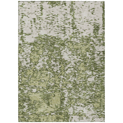 5' X 8' Olive Green And Ivory Abstract Washable Indoor Outdoor Area Rug