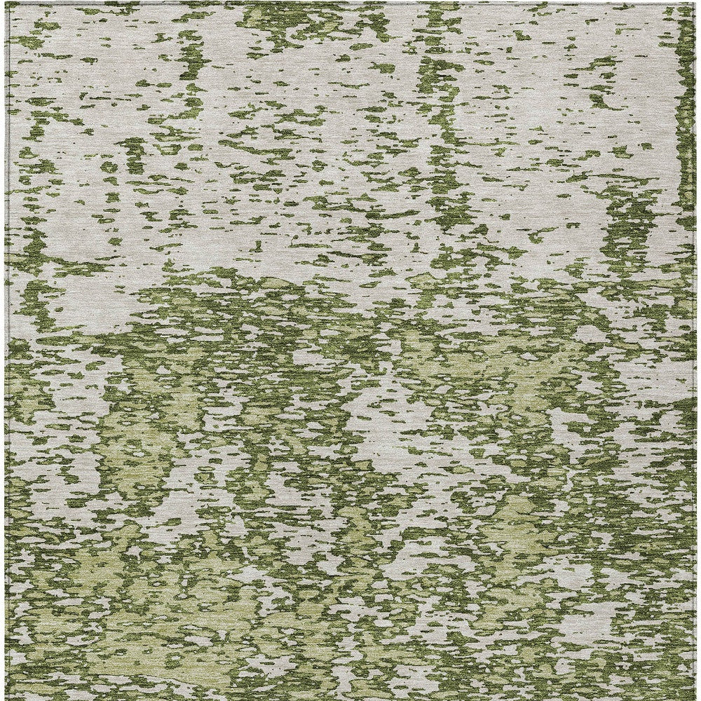 5' X 8' Olive Green And Ivory Abstract Washable Indoor Outdoor Area Rug