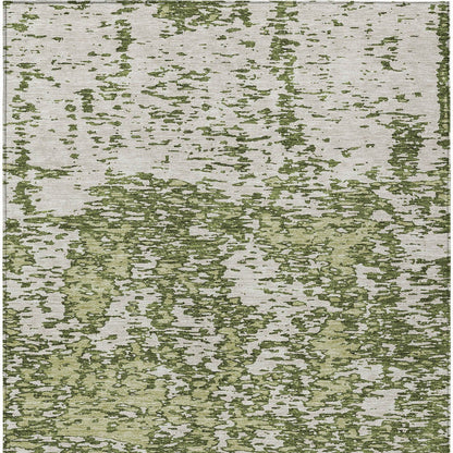 5' X 8' Olive Green And Ivory Abstract Washable Indoor Outdoor Area Rug