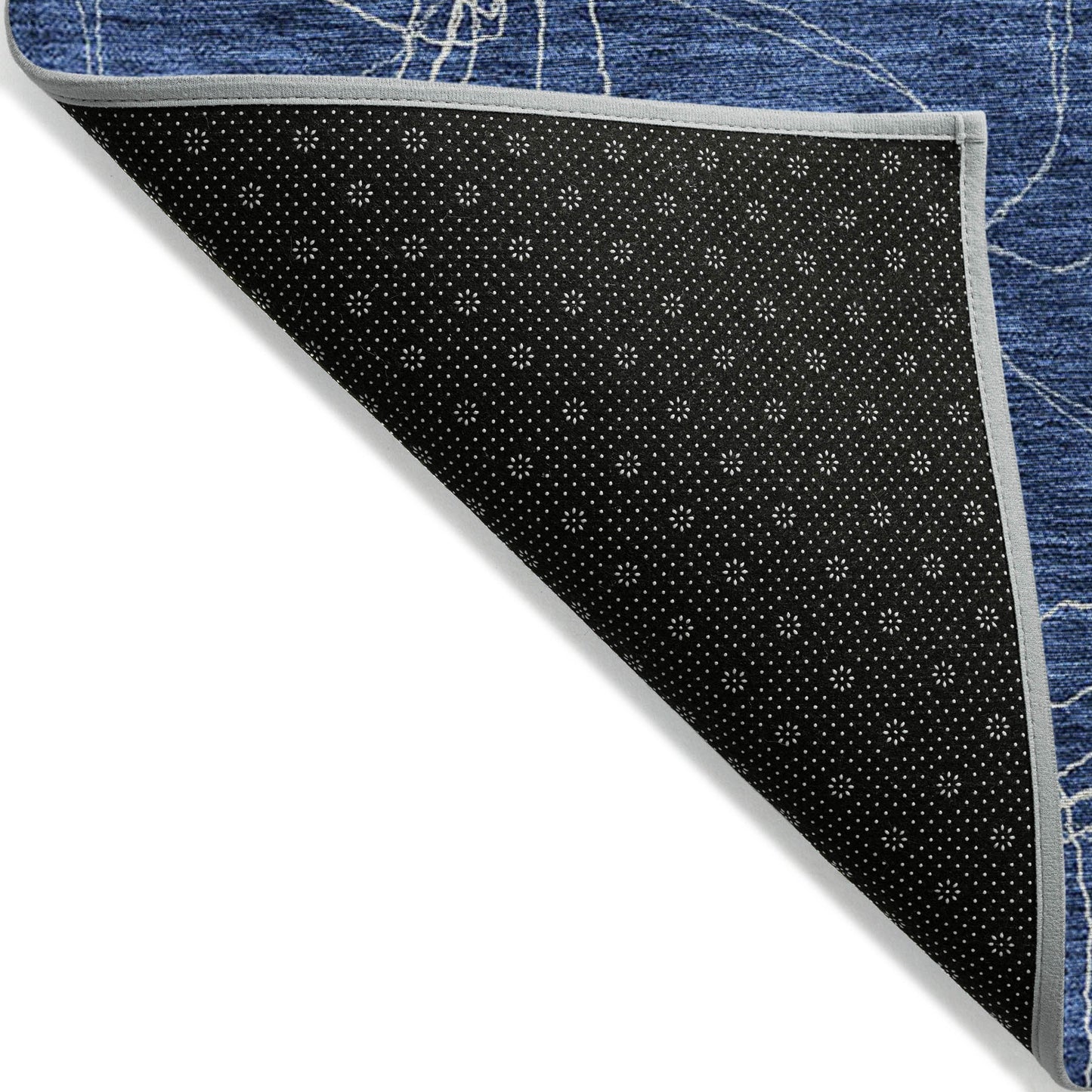 8' Navy Blue And Ivory Round Geometric Washable Indoor Outdoor Area Rug