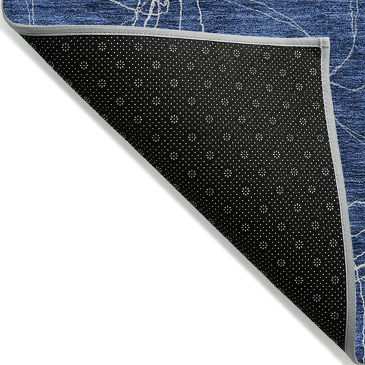 8' Navy Blue And Ivory Round Geometric Washable Indoor Outdoor Area Rug