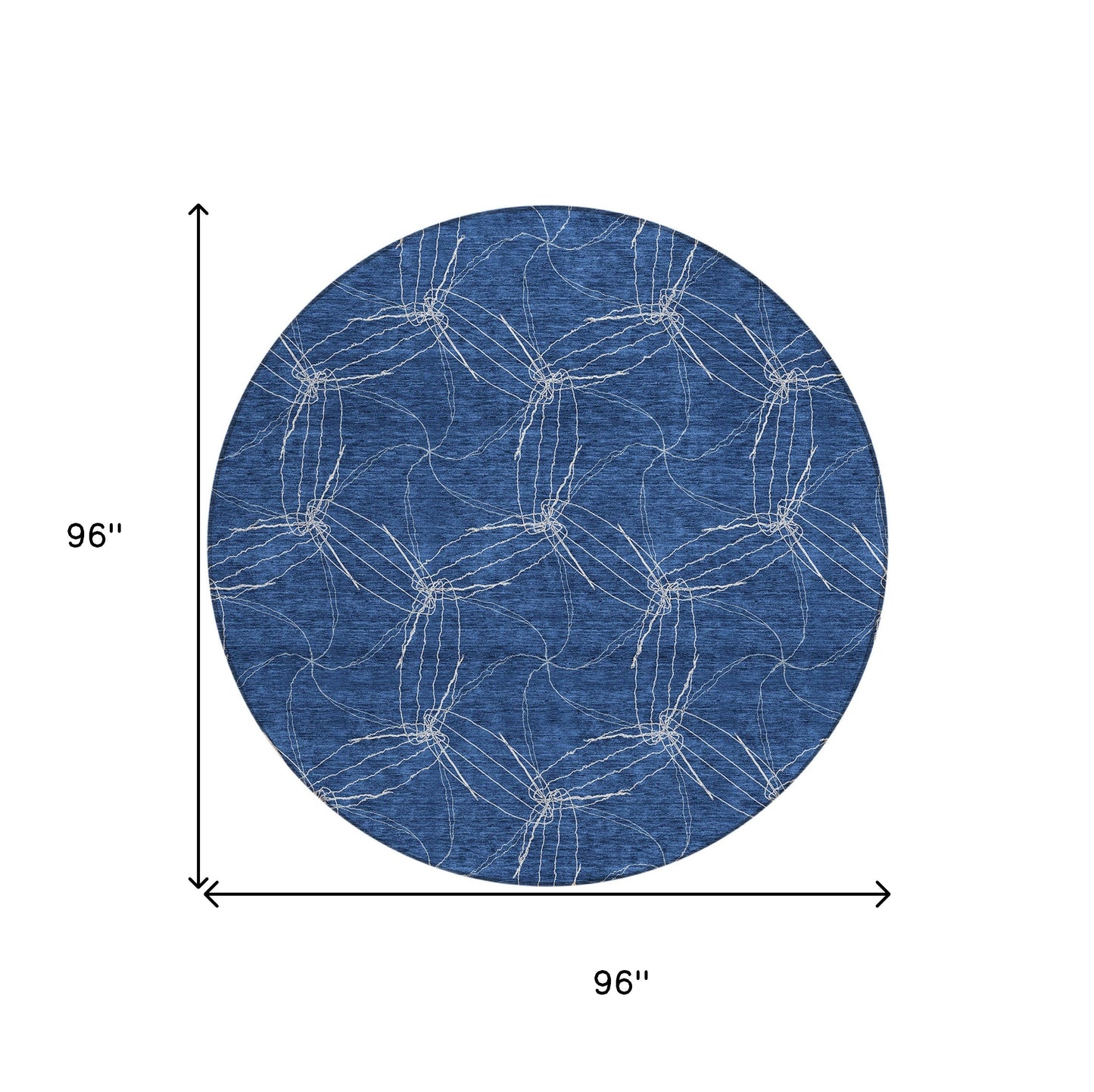 8' Navy Blue And Ivory Round Geometric Washable Indoor Outdoor Area Rug