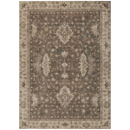 10' X 14' Brown And Beige Floral Washable Indoor Outdoor Area Rug