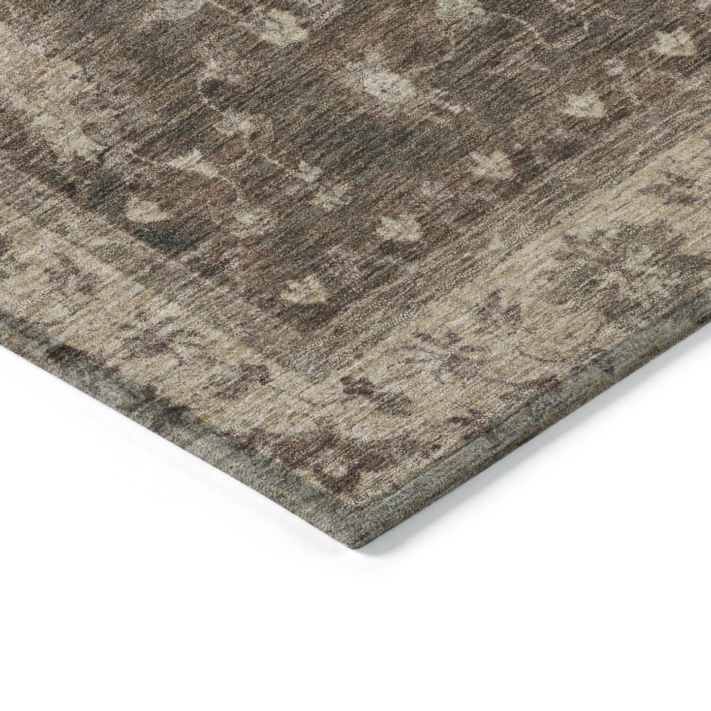 10' X 14' Brown And Beige Floral Washable Indoor Outdoor Area Rug
