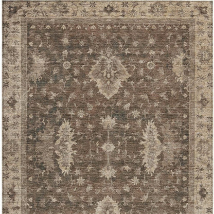 10' X 14' Brown And Beige Floral Washable Indoor Outdoor Area Rug