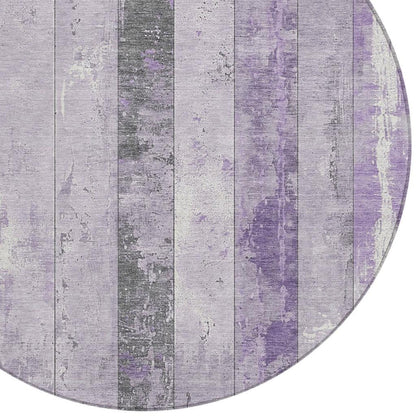 8' Lavender And Charcoal Round Striped Washable Indoor Outdoor Area Rug