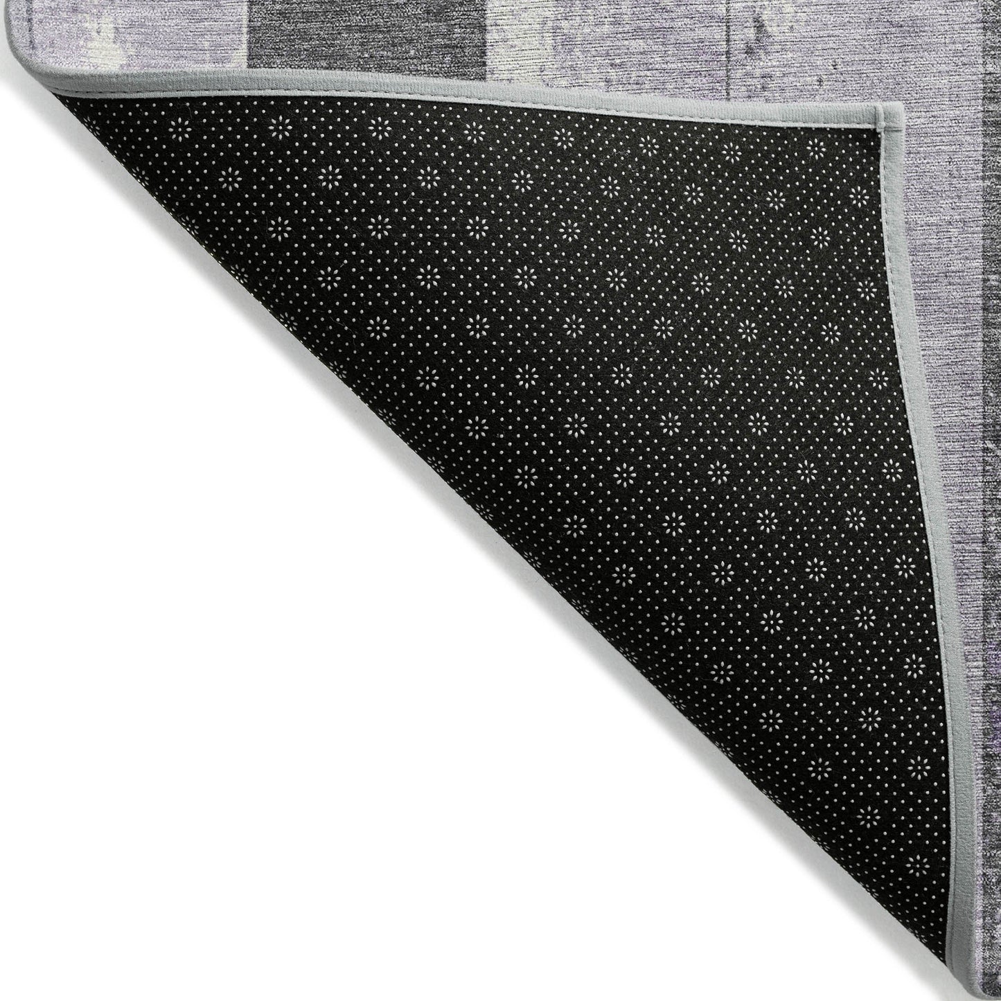 8' Lavender And Charcoal Round Striped Washable Indoor Outdoor Area Rug