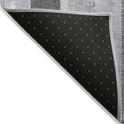 8' Lavender And Charcoal Round Striped Washable Indoor Outdoor Area Rug