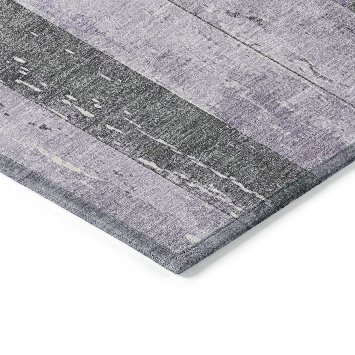 8' Lavender And Charcoal Round Striped Washable Indoor Outdoor Area Rug