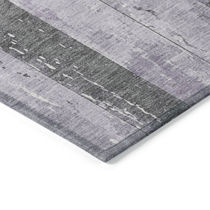 8' Lavender And Charcoal Round Striped Washable Indoor Outdoor Area Rug