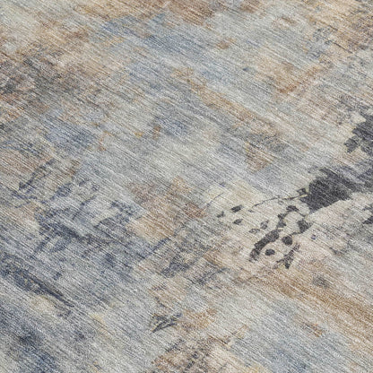 3' X 5' Denim Blue Beige And Charcoal Abstract Washable Indoor Outdoor Area Rug