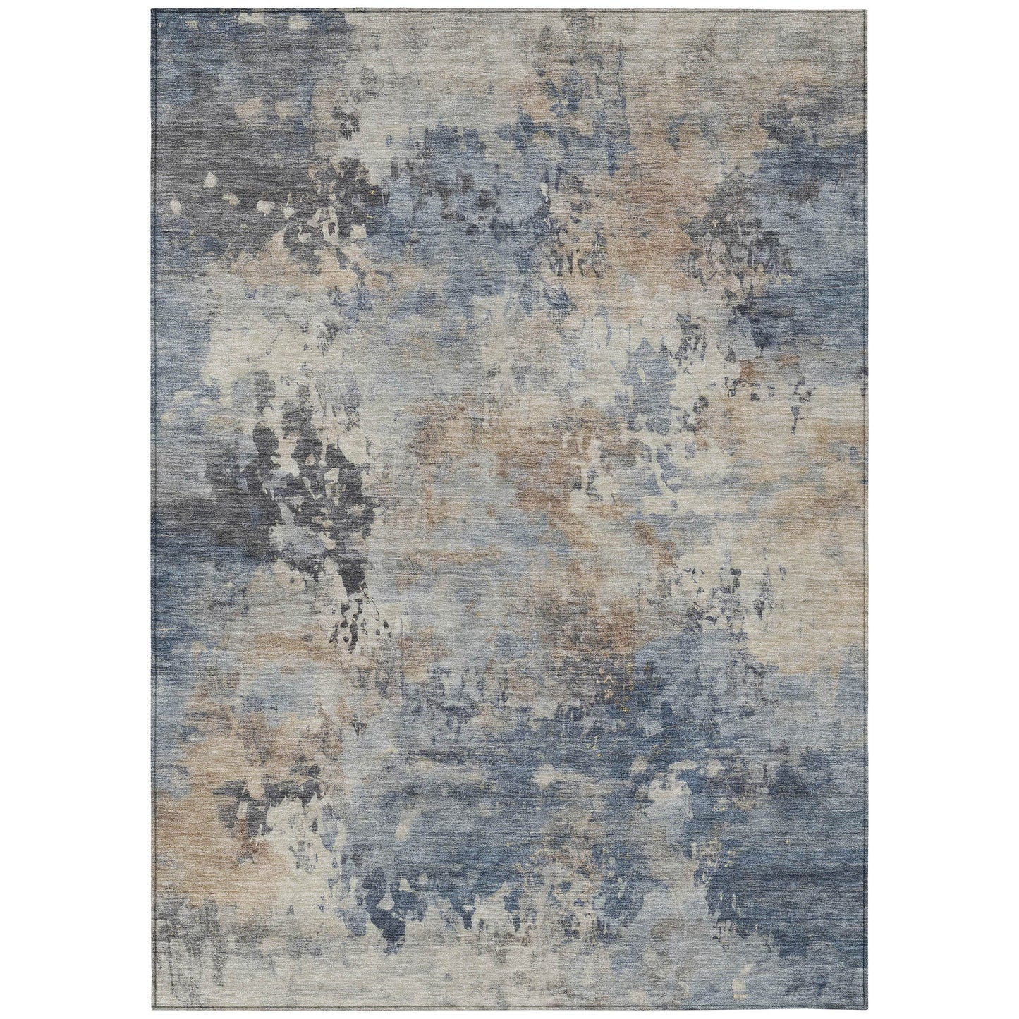 3' X 5' Denim Blue Beige And Charcoal Abstract Washable Indoor Outdoor Area Rug