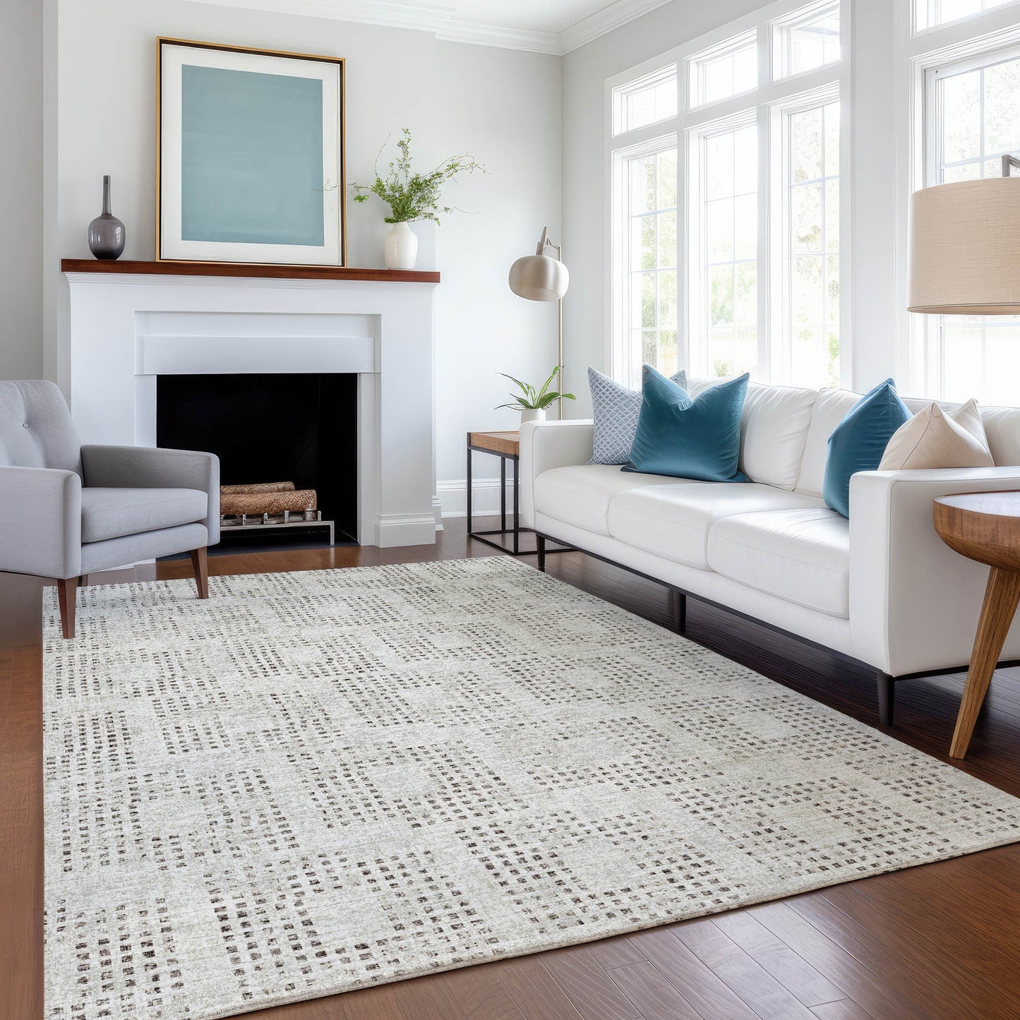 8' X 10' Beige And Chocolate Geometric Washable Indoor Outdoor Area Rug