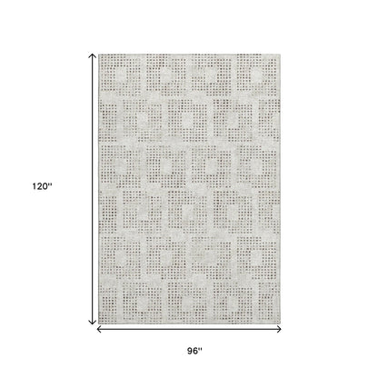 8' X 10' Beige And Chocolate Geometric Washable Indoor Outdoor Area Rug