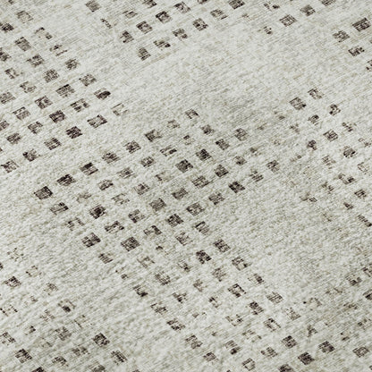8' X 10' Beige And Chocolate Geometric Washable Indoor Outdoor Area Rug