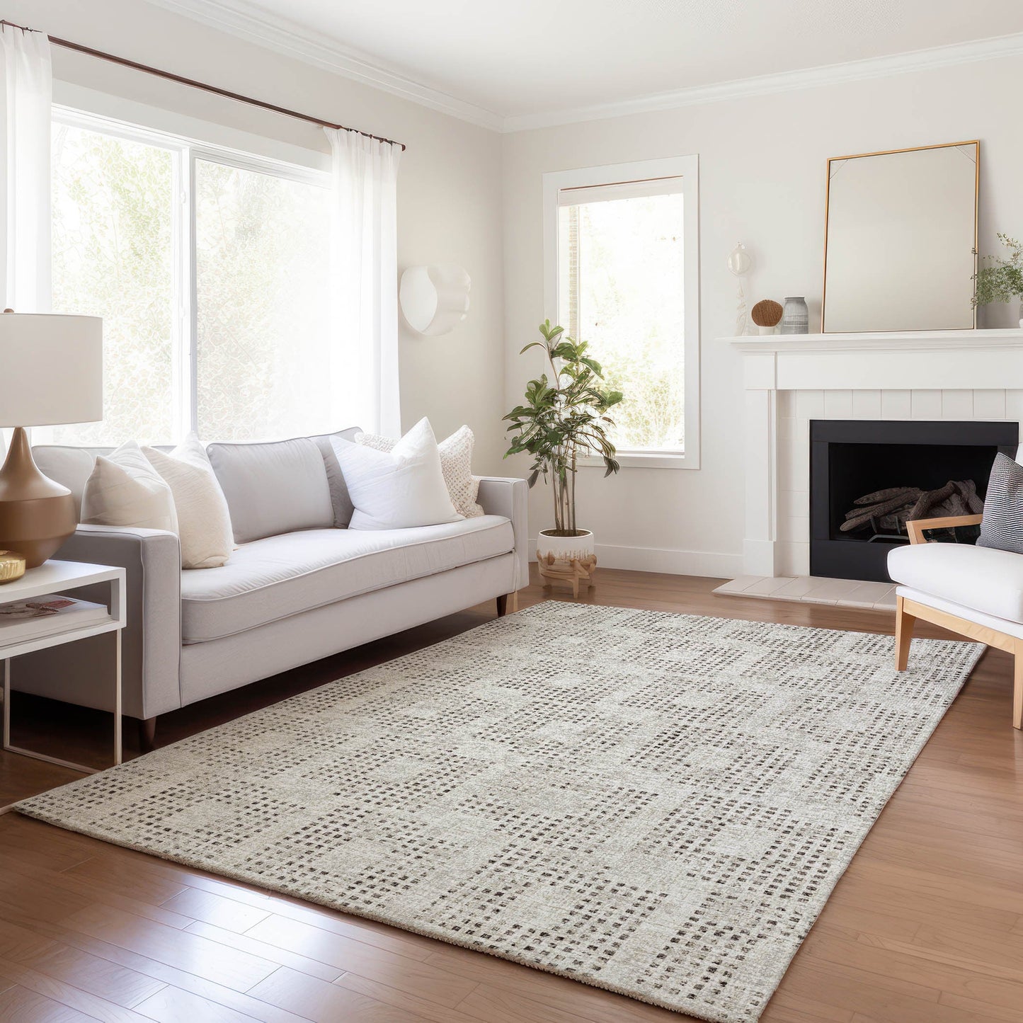 8' X 10' Beige And Chocolate Geometric Washable Indoor Outdoor Area Rug