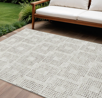 8' X 10' Beige And Chocolate Geometric Washable Indoor Outdoor Area Rug