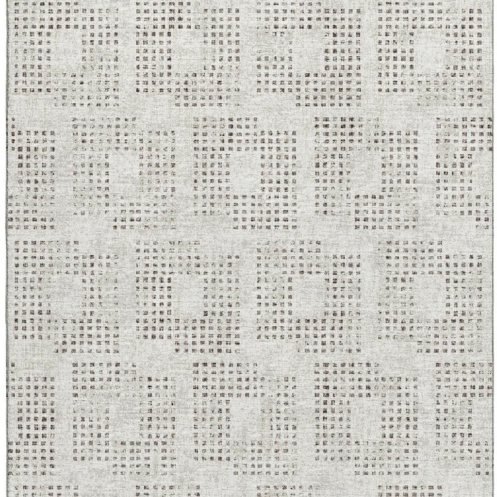 8' X 10' Beige And Chocolate Geometric Washable Indoor Outdoor Area Rug