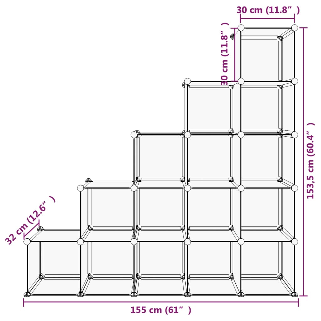 shelving system with 15 cubes PP   shelving system