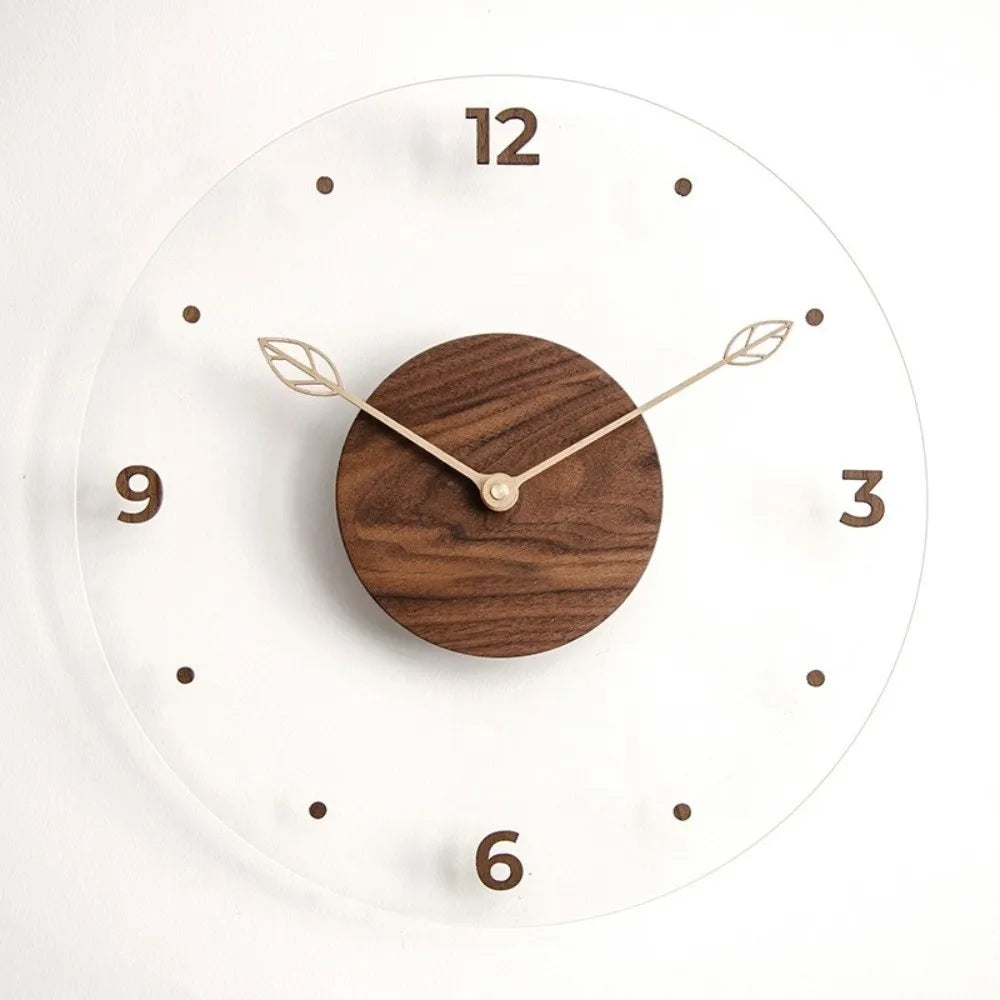 Solid Wood Digital Wall Watch Acrylic Transparent Hanging Clock Silent Movement Decorative Scale Clock Wall Ornament