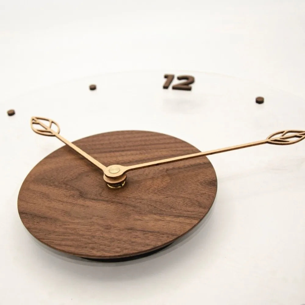 Solid Wood Digital Wall Watch Acrylic Transparent Hanging Clock Silent Movement Decorative Scale Clock Wall Ornament