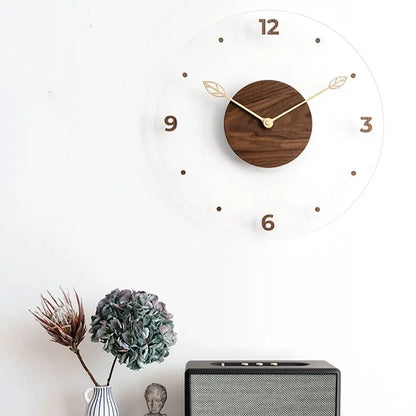 Solid Wood Digital Wall Watch Acrylic Transparent Hanging Clock Silent Movement Decorative Scale Clock Wall Ornament