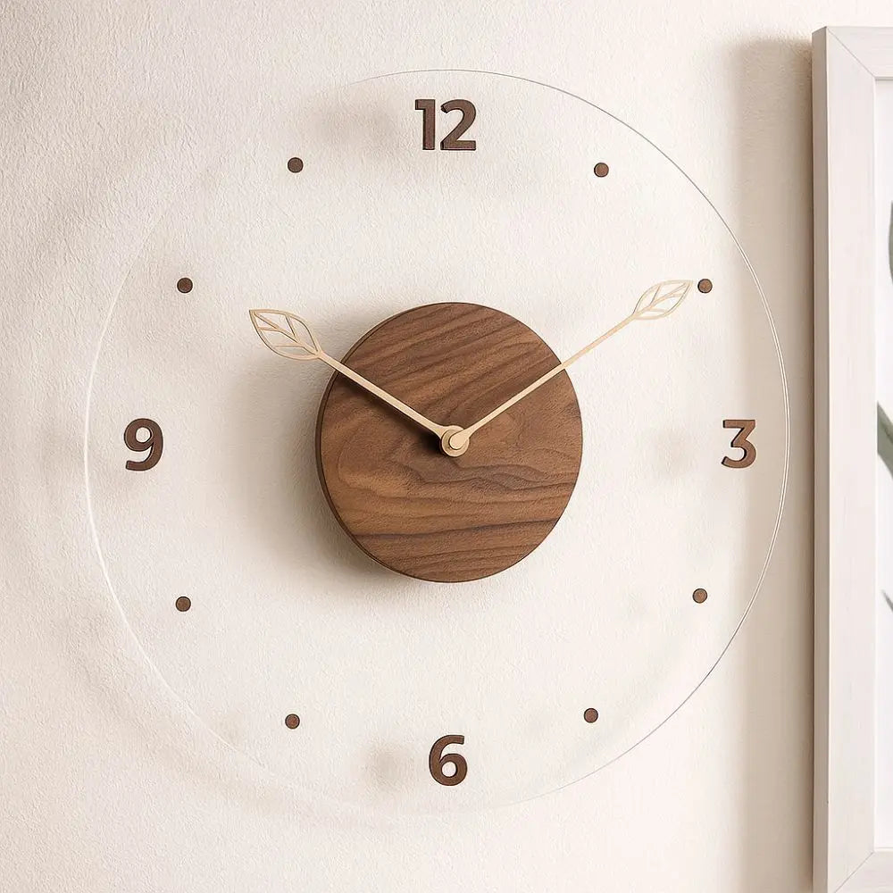 Solid Wood Digital Wall Watch Acrylic Transparent Hanging Clock Silent Movement Decorative Scale Clock Wall Ornament