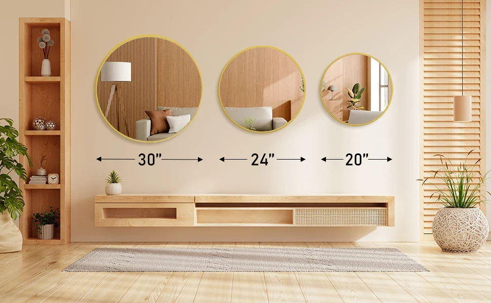 JHK 30 Inch Large Gold Round Vanity Framed Mirror for Wall Matte Metal Framed Modern Mirror Tempered Glass Bedroom Living Room