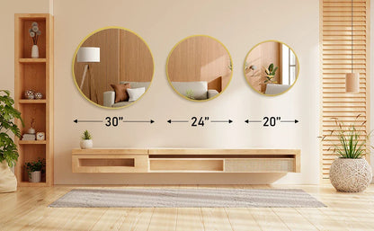 JHK 30 Inch Large Gold Round Vanity Framed Mirror for Wall Matte Metal Framed Modern Mirror Tempered Glass Bedroom Living Room