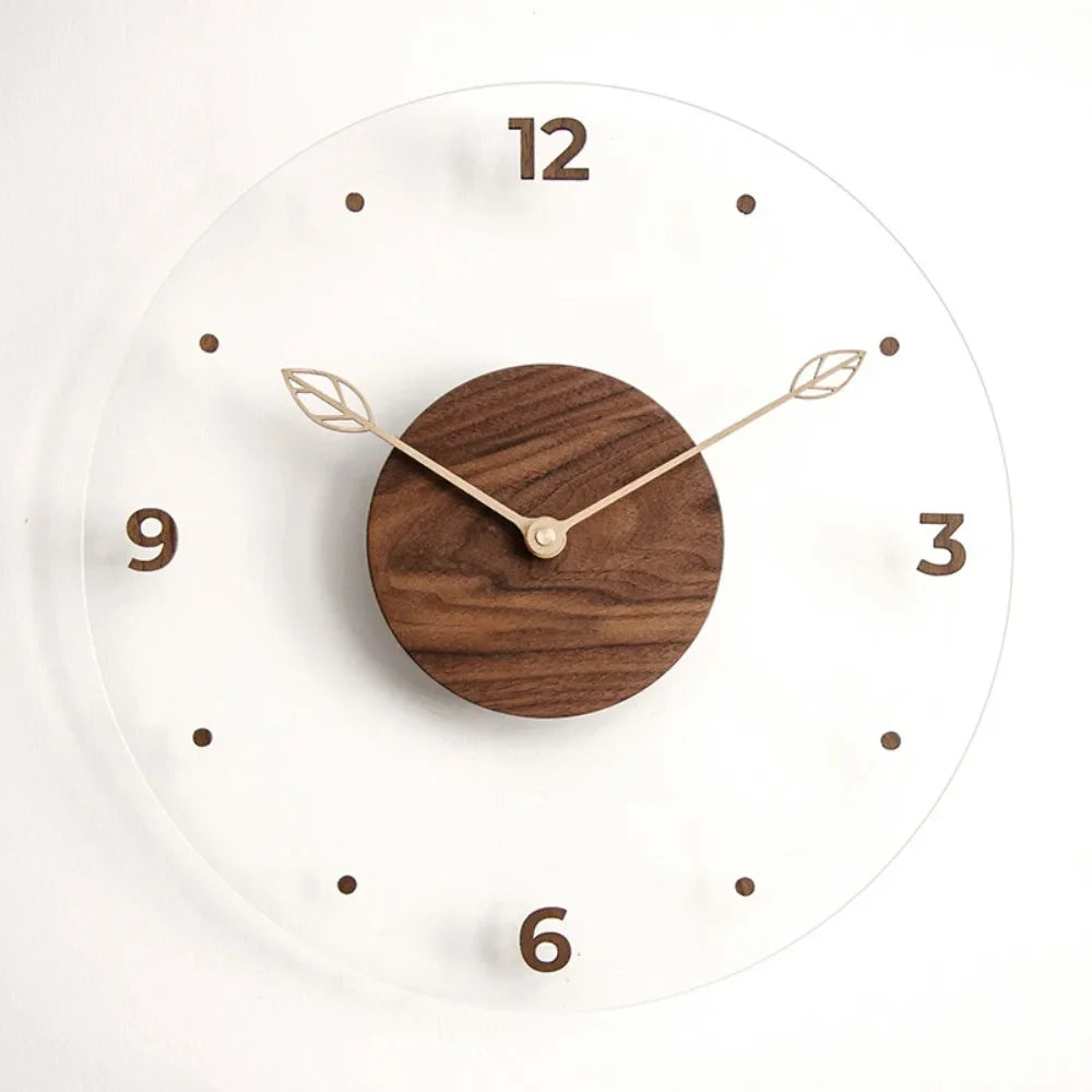 Solid Wood Digital Wall Watch Acrylic Transparent Hanging Clock Silent Movement Decorative Scale Clock Wall Ornament