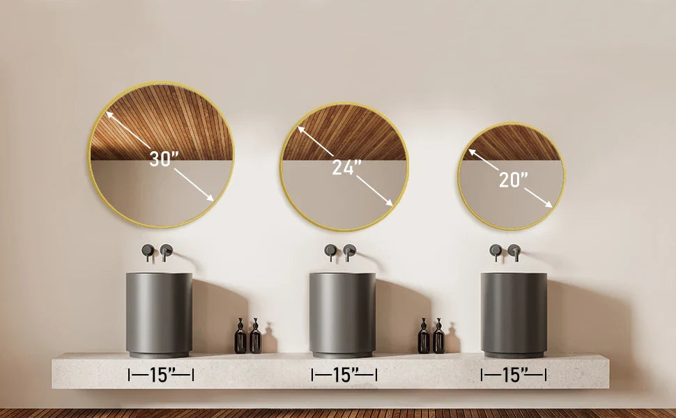 JHK 30 Inch Large Gold Round Vanity Framed Mirror for Wall Matte Metal Framed Modern Mirror Tempered Glass Bedroom Living Room