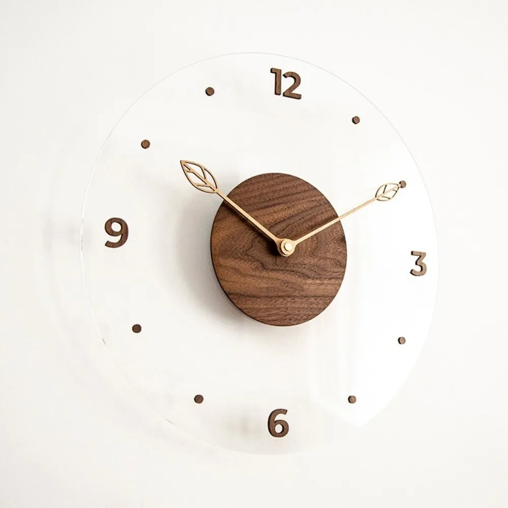 Solid Wood Digital Wall Watch Acrylic Transparent Hanging Clock Silent Movement Decorative Scale Clock Wall Ornament