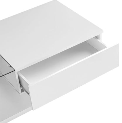 Modern High-Gloss White Coffee Table with Glass Top and LED Lighting