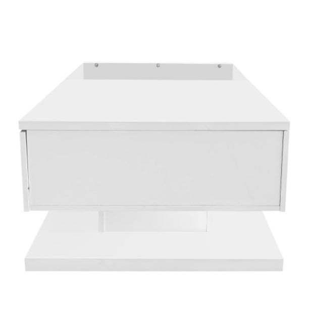 Modern High-Gloss White Coffee Table with Glass Top and LED Lighting