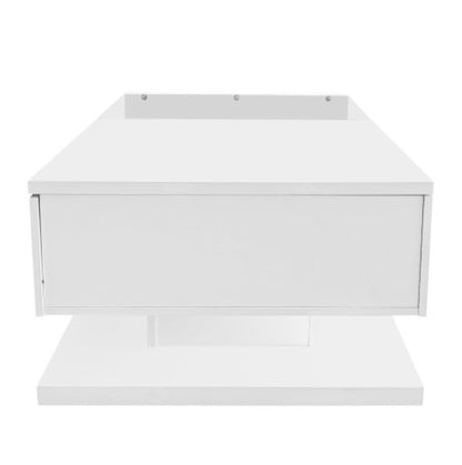 Modern High-Gloss White Coffee Table with Glass Top and LED Lighting